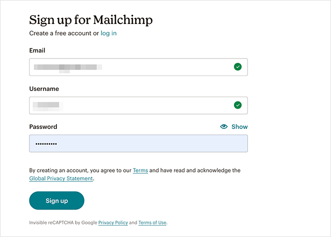 Signup for mailchimp