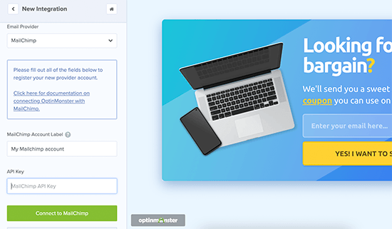 Add Mailchimp API key to OptinMonster