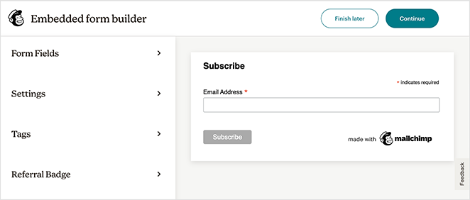 Mailchimp embedded form builder