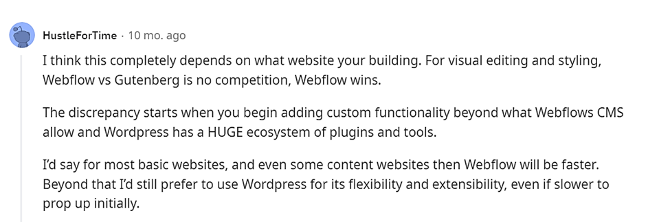 Webflow miglior costruttore di siti reddit.