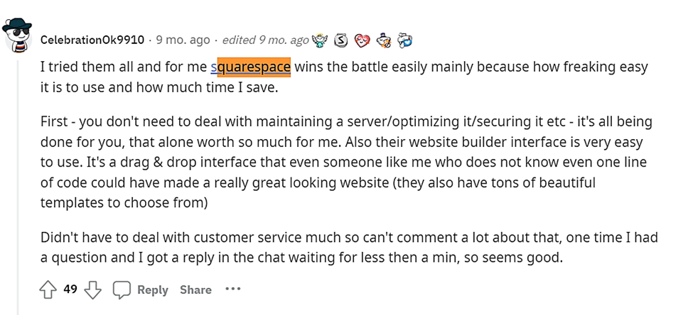 Squarespace признан лучшим конструктором сайтов на Reddit.