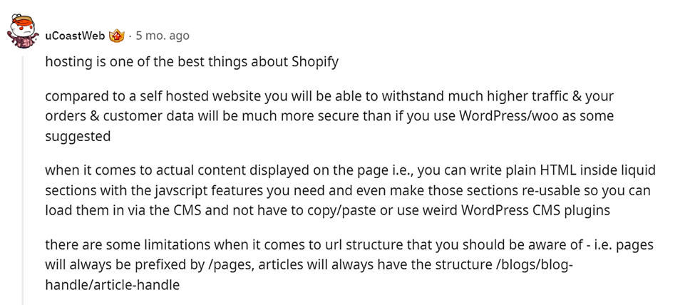 Revisão do Shopify de acordo com o Reddit.