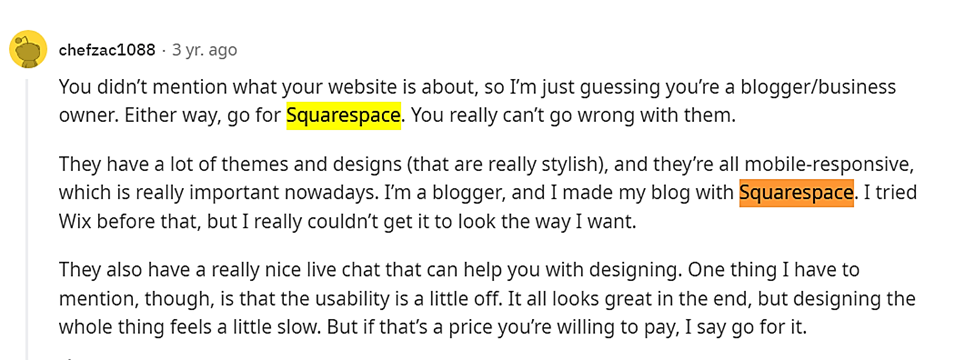 Squarespace 웹 사이트 빌더 Reddit 검토.