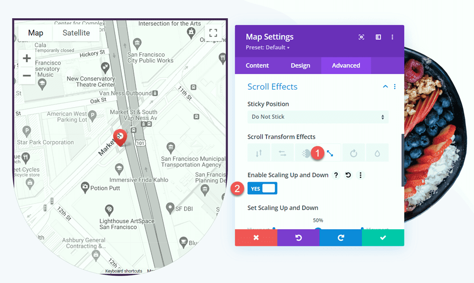 Divi ampliar mapa en desplazamiento con diseño de efectos de desplazamiento 2 efectos de desplazamiento