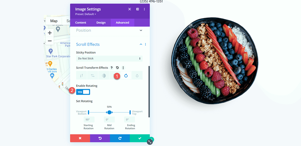 Divi-Karte beim Scrollen vergrößern, mit Scroll-Effekten, Layout 2 rotierend