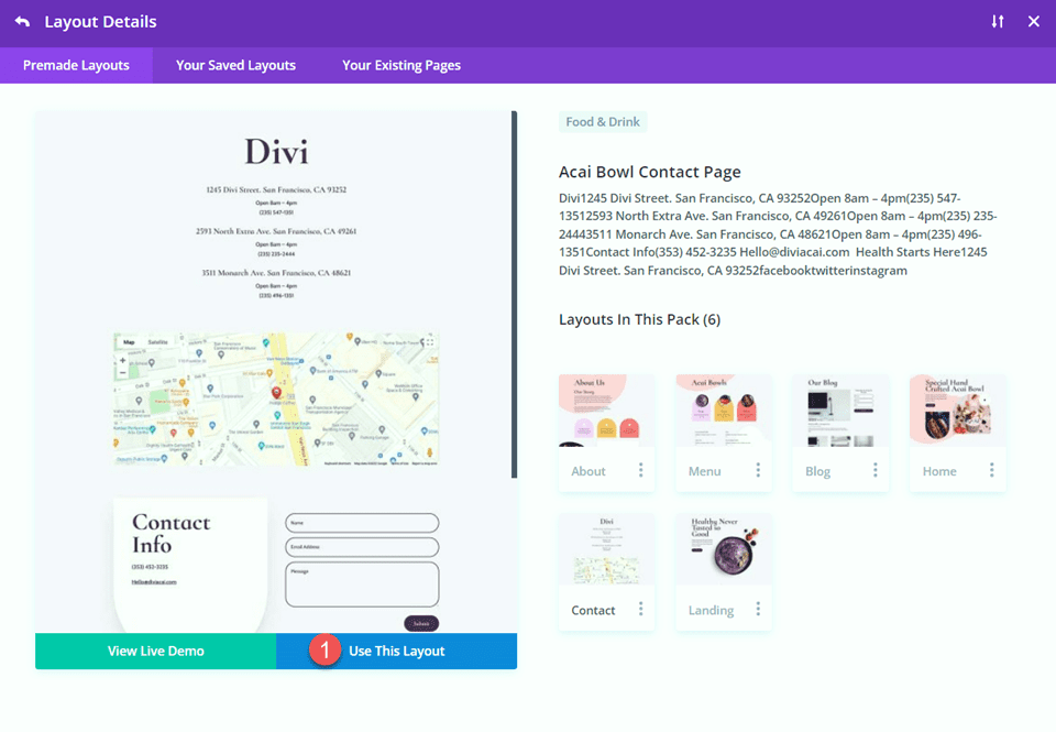 Divi 스크롤 효과가 있는 스크롤에서 지도 확대 레이아웃 2 레이아웃 사용