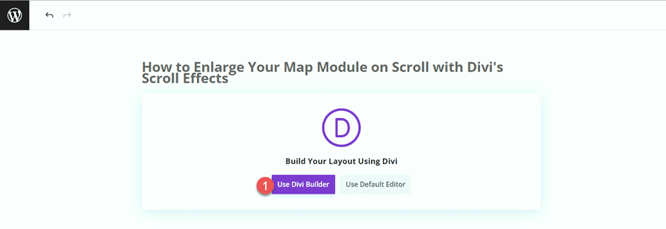 Divi Увеличить карту при прокрутке с макетом эффектов прокрутки 2 Использовать конструктор