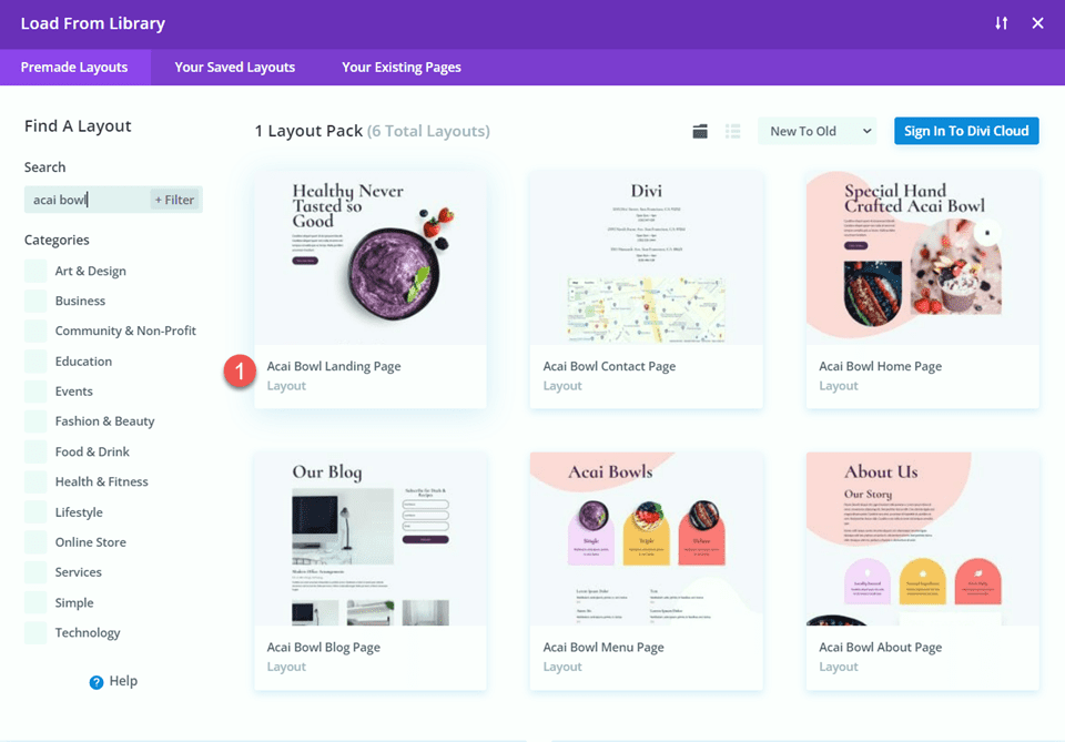 Divi スクロール効果でスクロール時に地図を拡大 レイアウトを選択