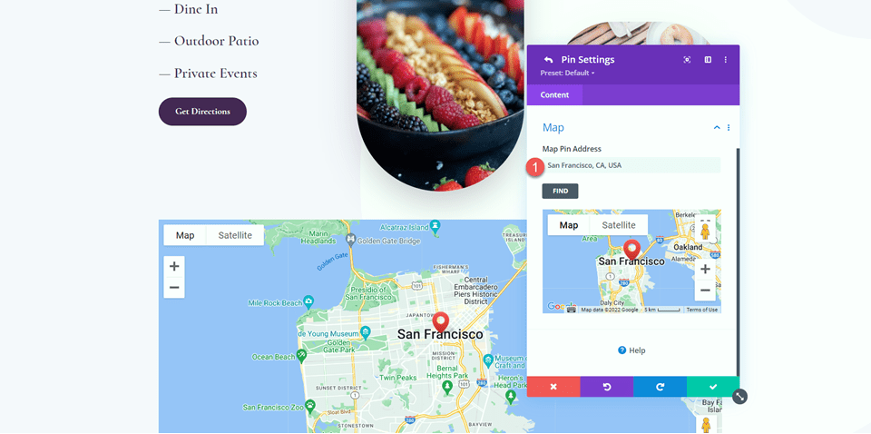 Divi スクロール効果で地図をスクロールで拡大 住所