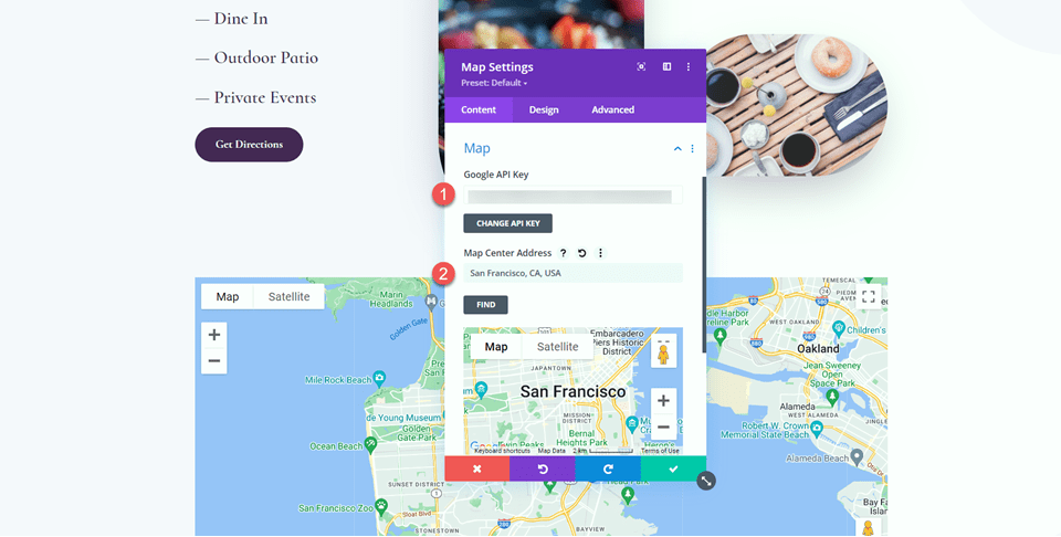 Divi Ampliar mapa en desplazamiento con efectos de desplazamiento Mapa API Dirección