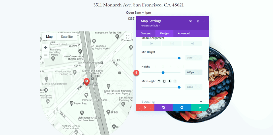 Divi ampliar mapa en desplazamiento con diseño de efectos de desplazamiento 2 altura