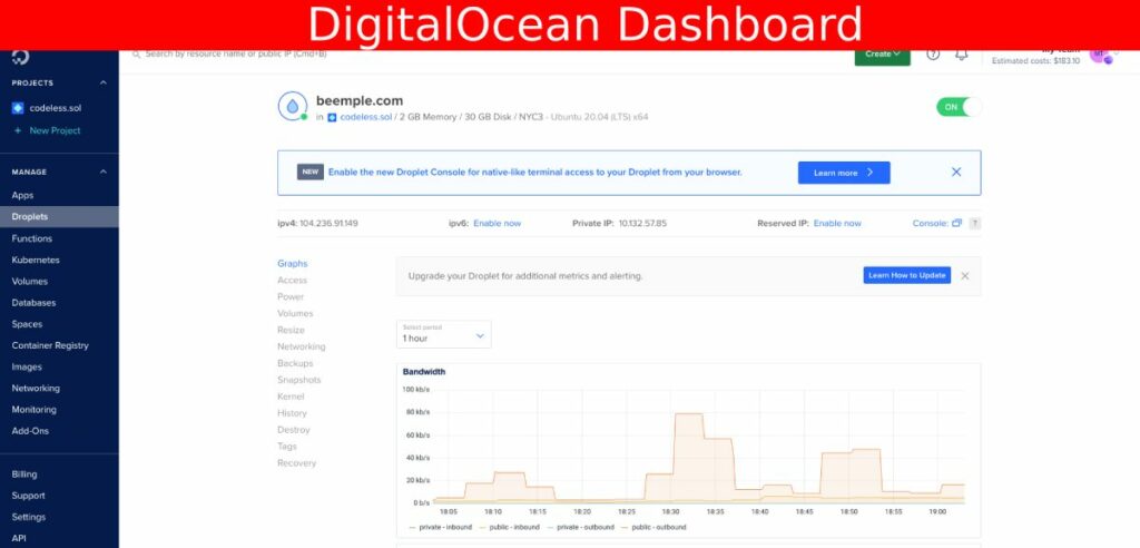 Панель управления неуправляемым VPS DigitalOcean