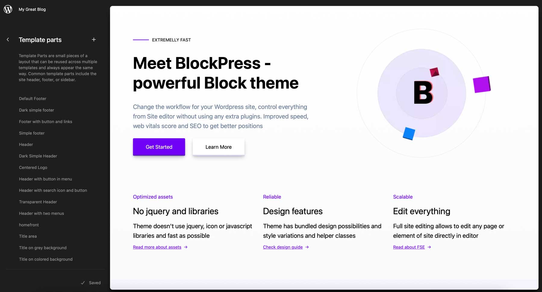 Partes de la plantilla de BlockPress