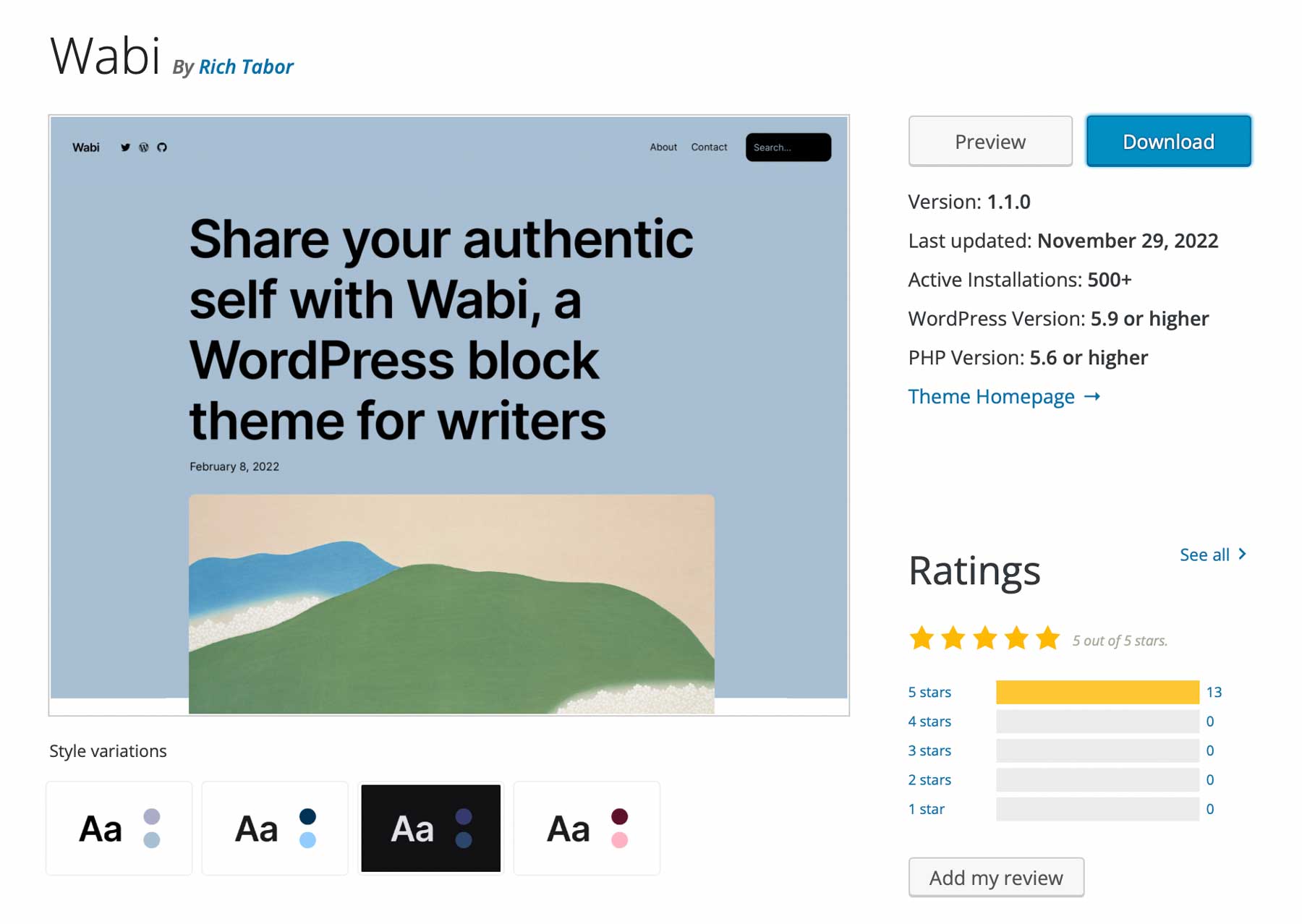 ธีมบล็อก Wabi WordPress