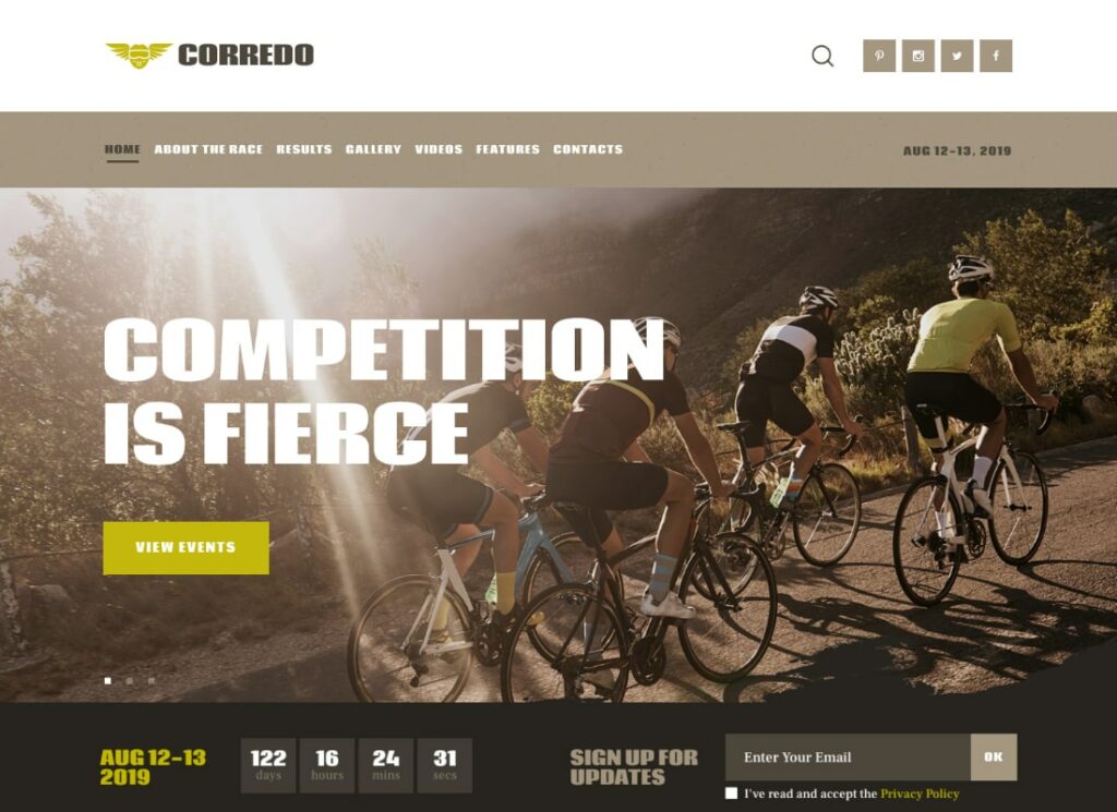 Corredo | Tema WordPress de Corrida de Bicicleta e Eventos Esportivos