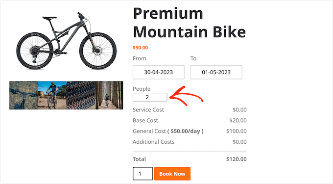 An example of the cost breakdown on rentable equipment