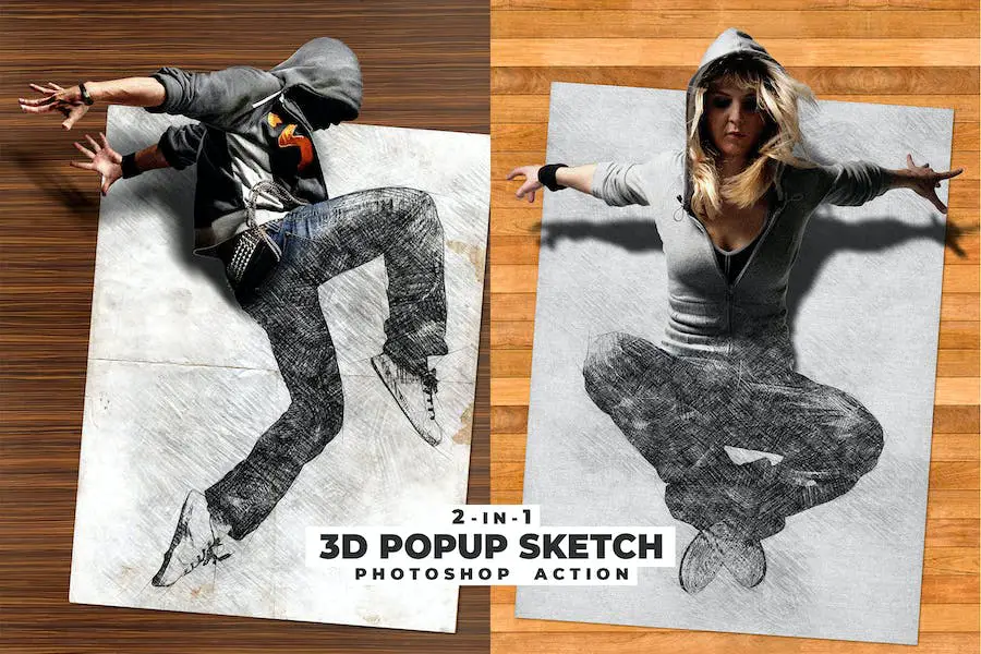 Ação do Photoshop de esboço pop-up 3D -