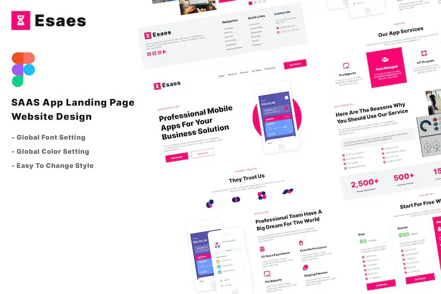 Pagina di destinazione dell'app SAAS Web Design Figma -