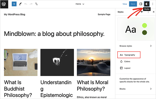 Edit typography in WordPress full site editor