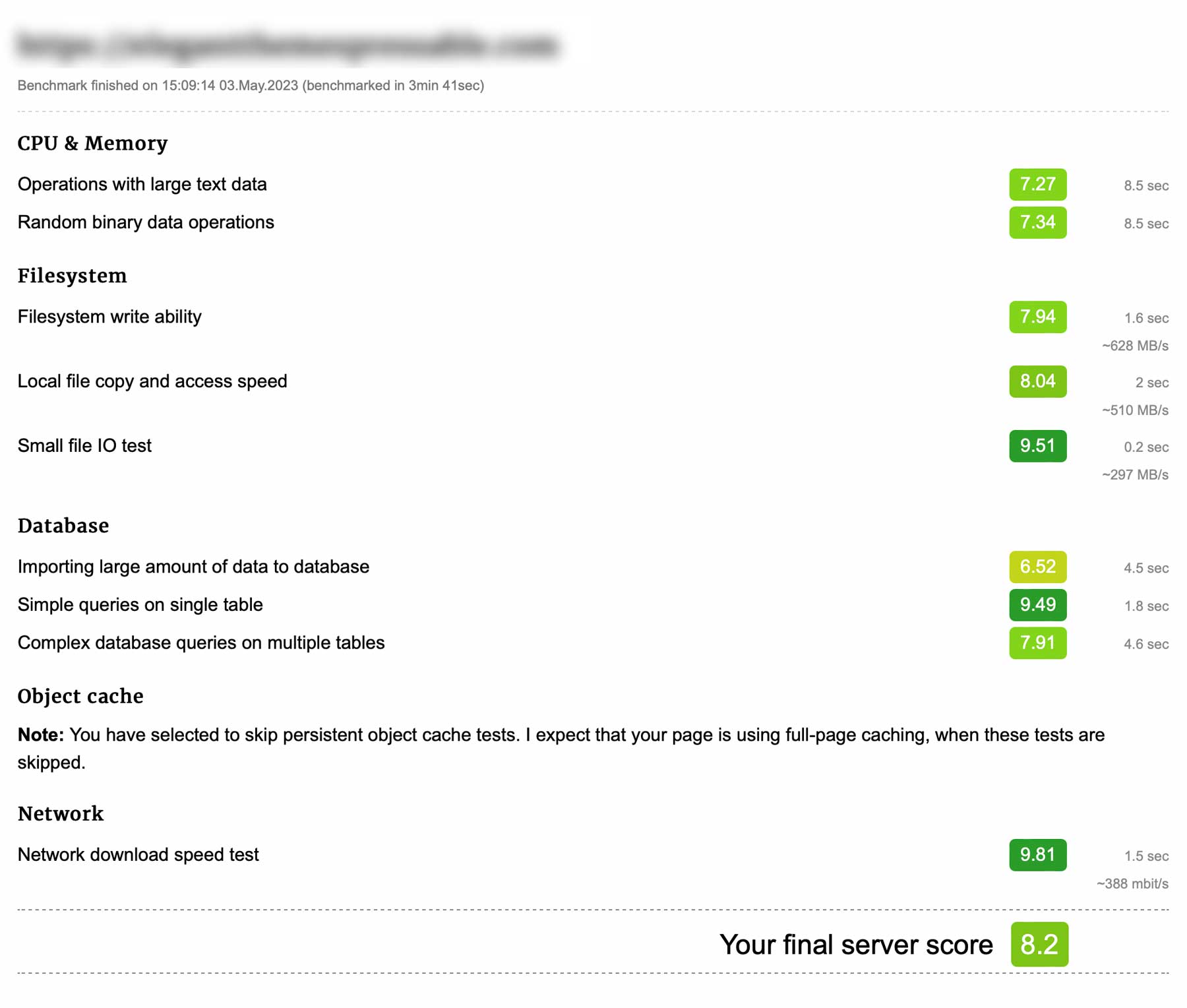 Risultati del plug-in benchmark pressabili