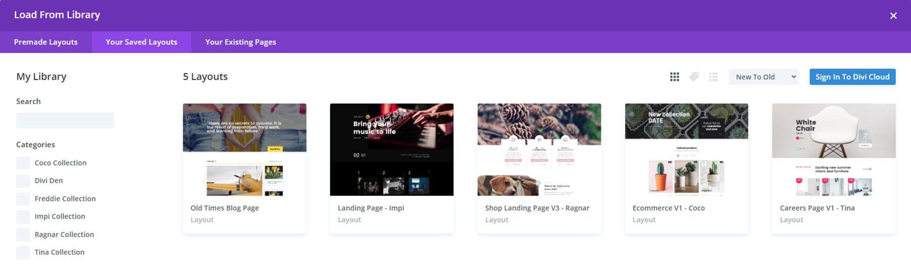 Divi Theme Builder의 Divi Den Pro 레이아웃 라이브러리