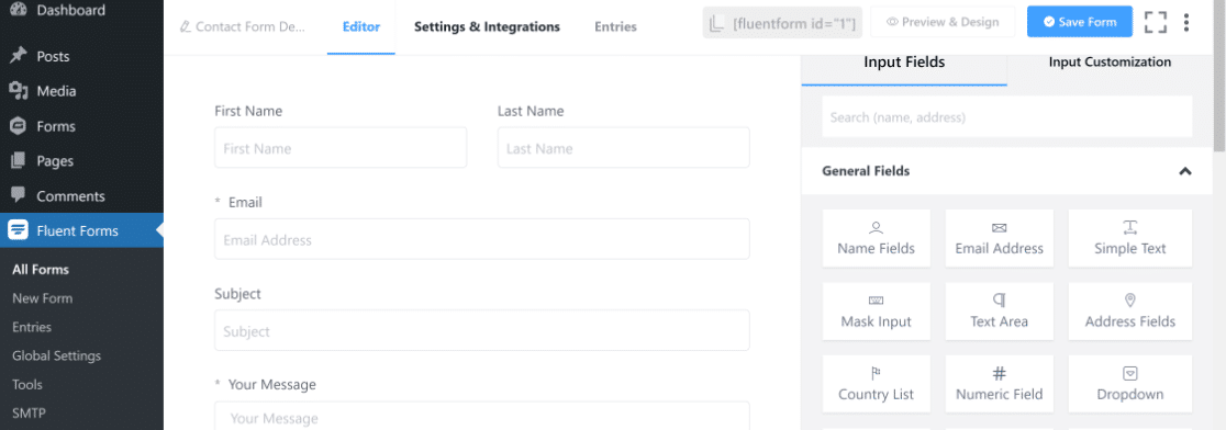 Fluent Forms interface