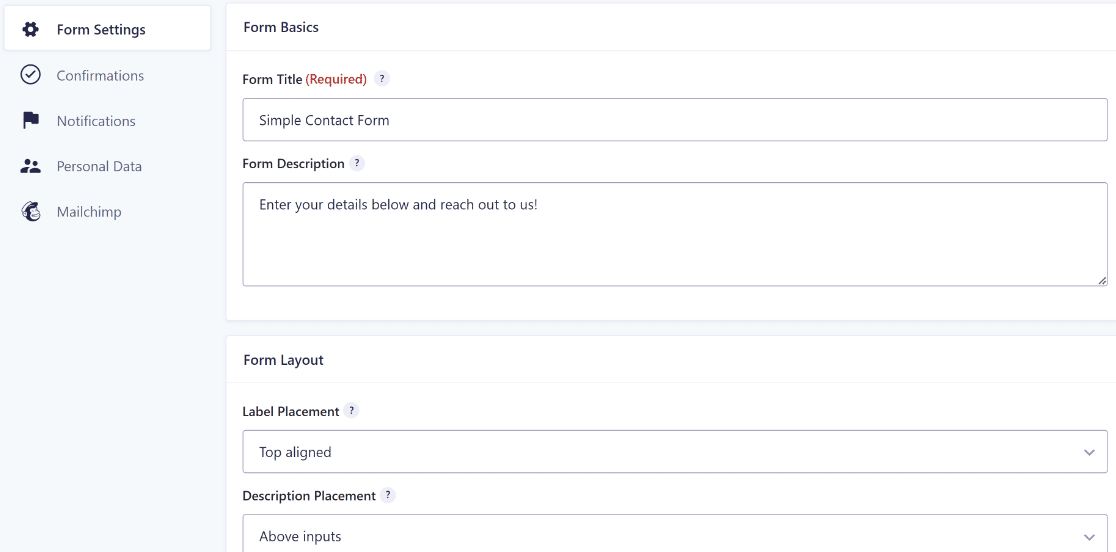 Gravity Forms settings