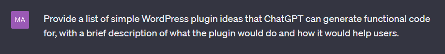 ChatGPT 提示生成 WordPress 插件创意。