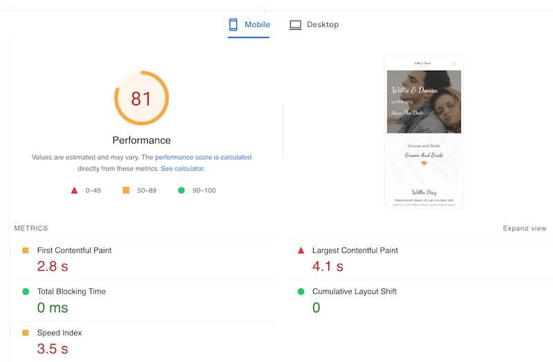 Astra 的性能 KPI - PageSpeed Insights