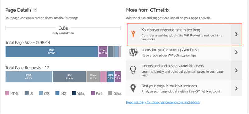 GTmetrix 推荐 WP Rocket - 来源：GTmetrix