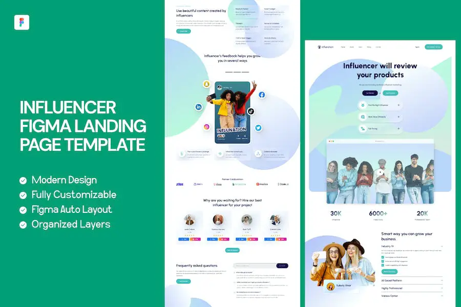 Modello di pagina di destinazione Figma dell'influencer -