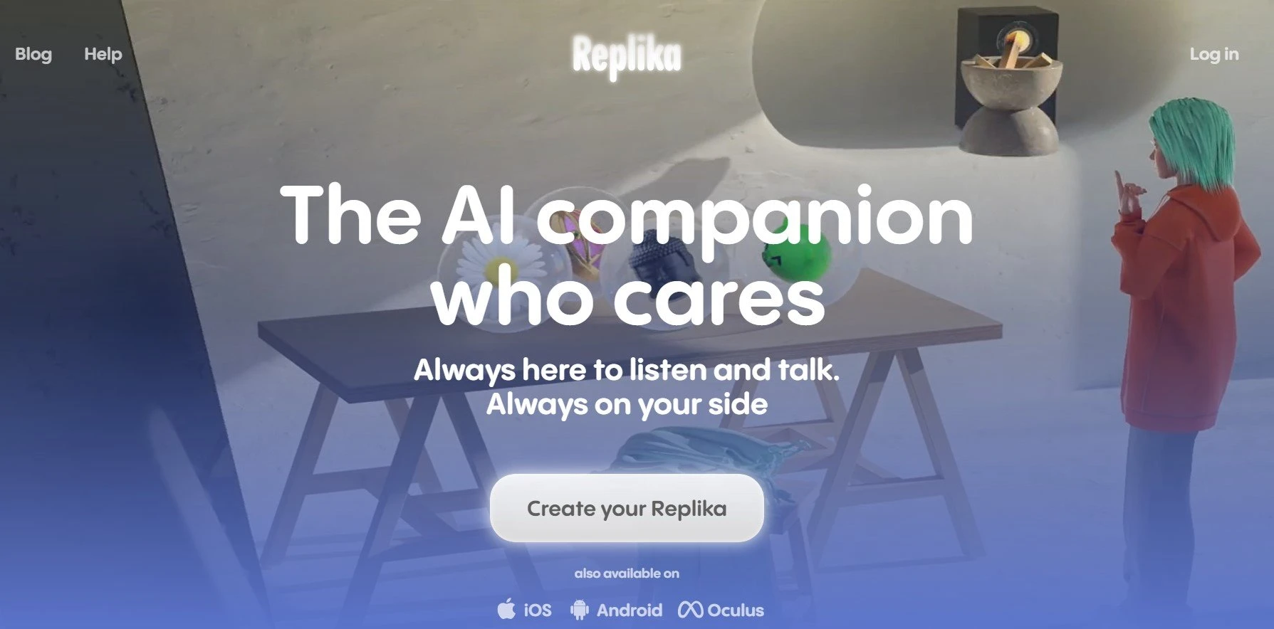 最佳 AI 聊天机器人：Replika 主页。