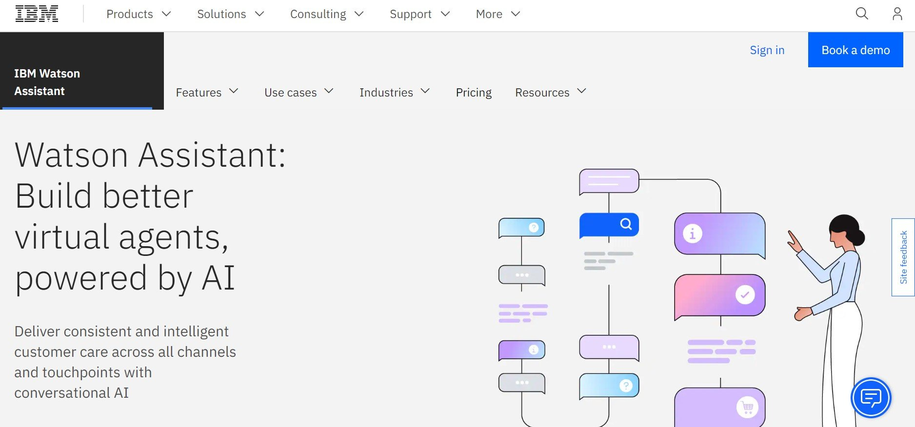 最佳 AI 聊天机器人：Watson Assistant 主页。