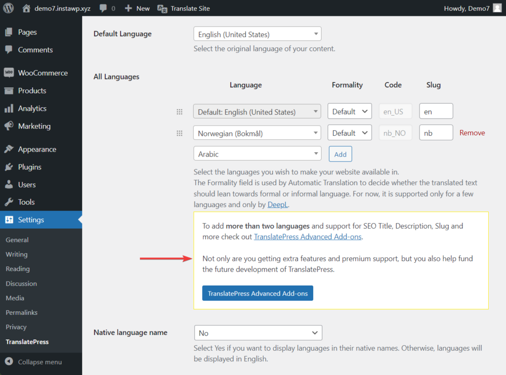 actualice a TranslatePress pro para agregar idiomas ilimitados