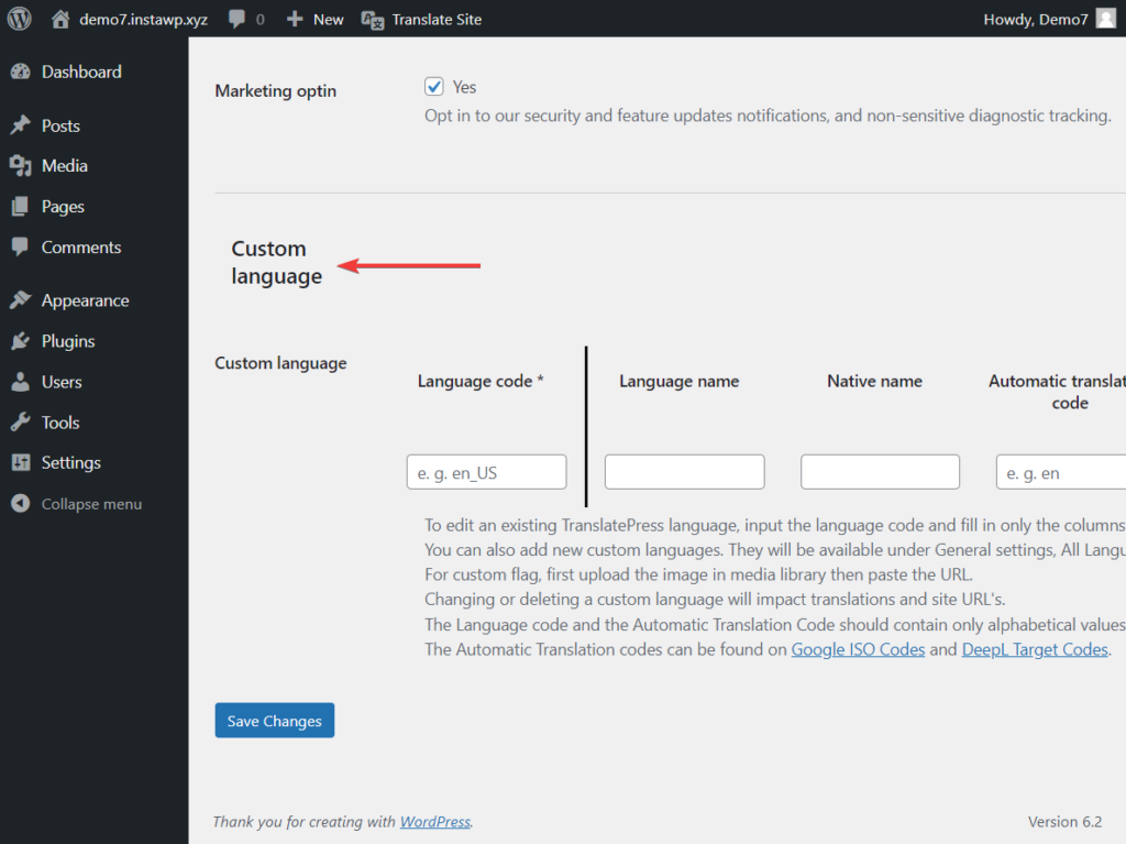 agregar un idioma personalizado para un sitio web en varios idiomas