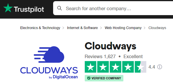 Cloudways Trustpilot 评级