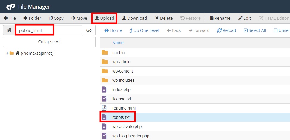 อัปโหลดไปยัง cpanel แก้ไข robots.txt ใน wordpress