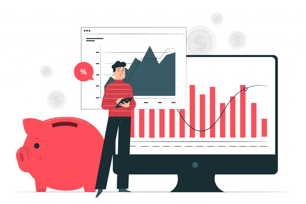 Un'illustrazione per descrivere budget e finanziamenti per un'attività di e-commerce