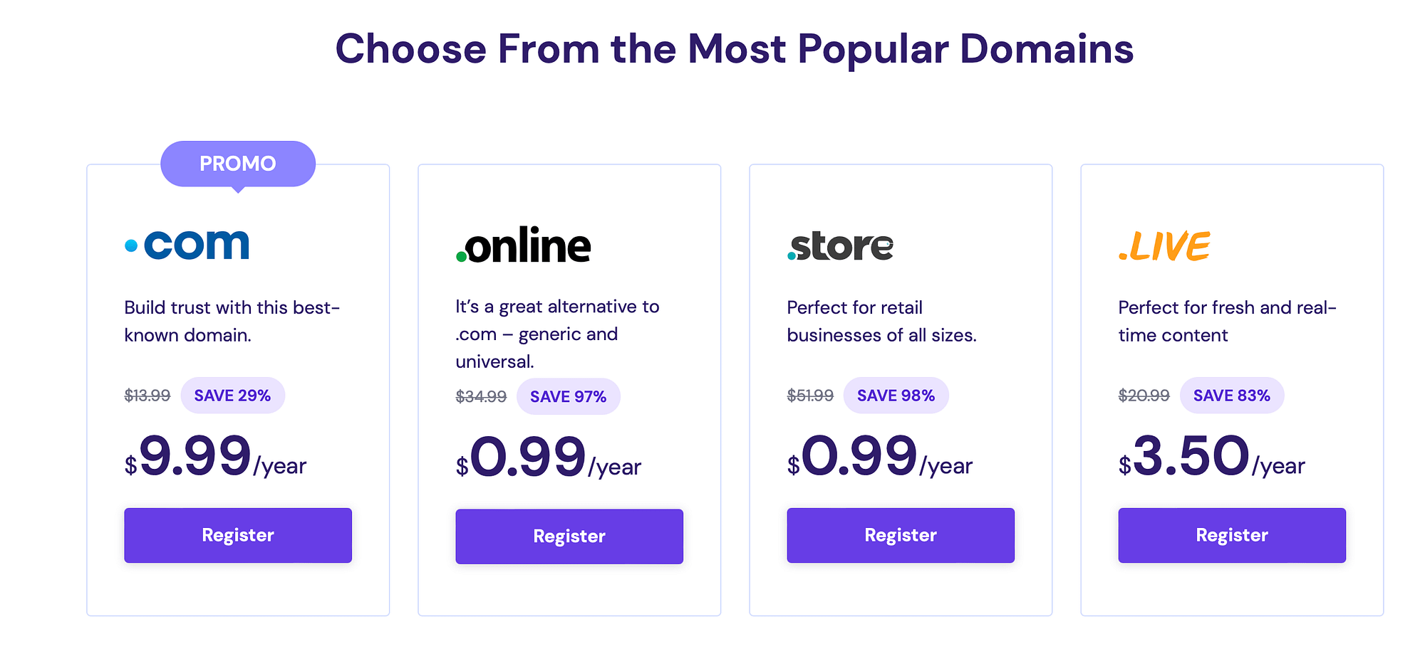 Hostinger domenii populare de vânzare