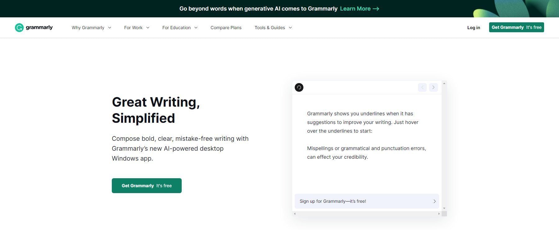 Grammarly - Home page aprile 2023