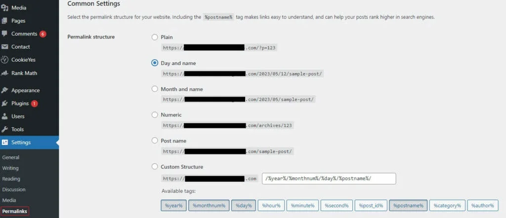 estructura de enlace permanente incorrecta en wordpress