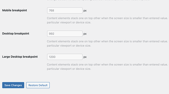 WPBakery breakpoints settings