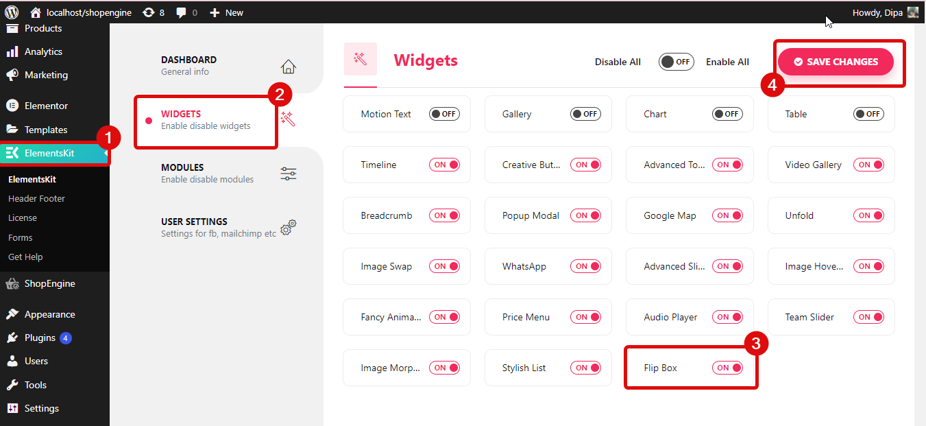 abilita il widget flip box di elementskit - Come creare overlay e hover Flipbox in WordPress