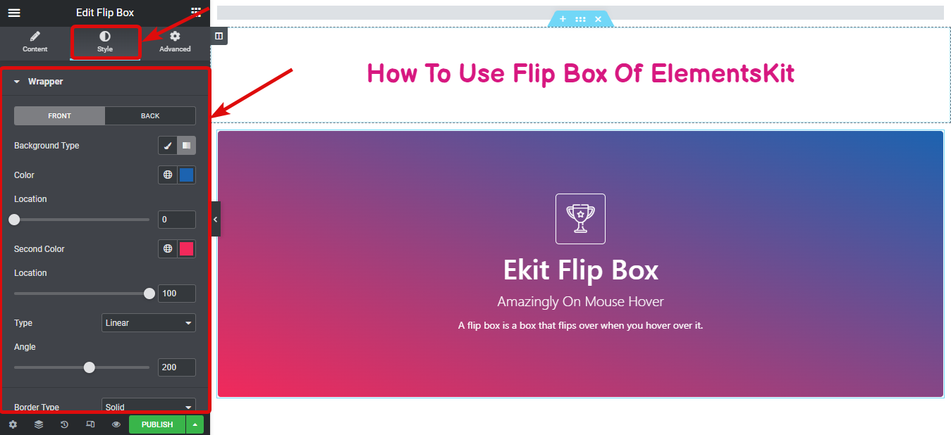 impostazioni wrapper di flip box: come creare overlay e hover di Flipbox in WordPress