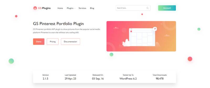 capture d'écran du plugin de portfolio pinterest pour wordpress