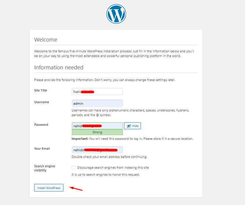 Cette image montre la partie personnalisation de l'installation de WordPress.