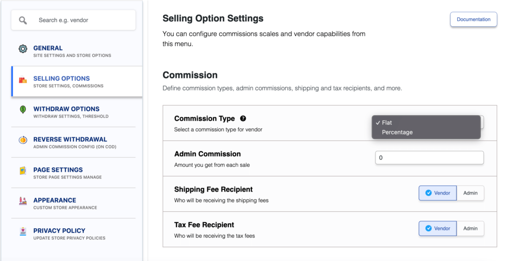 This is a screenshot of the Dokan Commission Settings