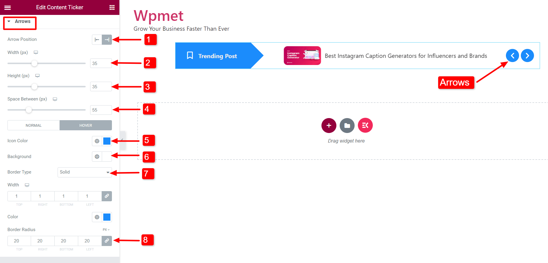 News Ticker dans WordPress - Activation de la flèche