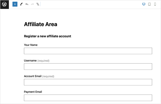 Affiliate Area block editor WordPress