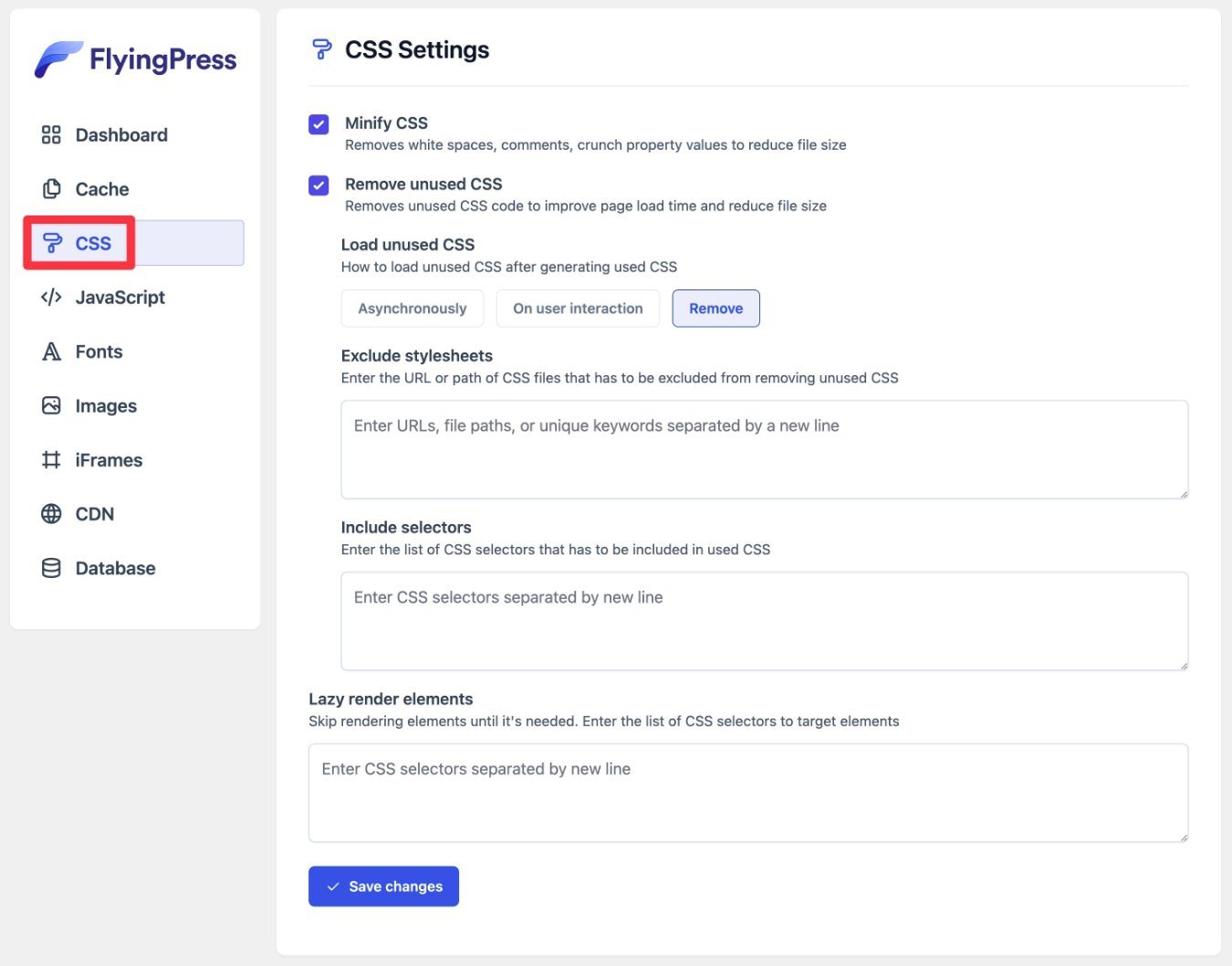 Revisione delle ottimizzazioni CSS di FlyingPress